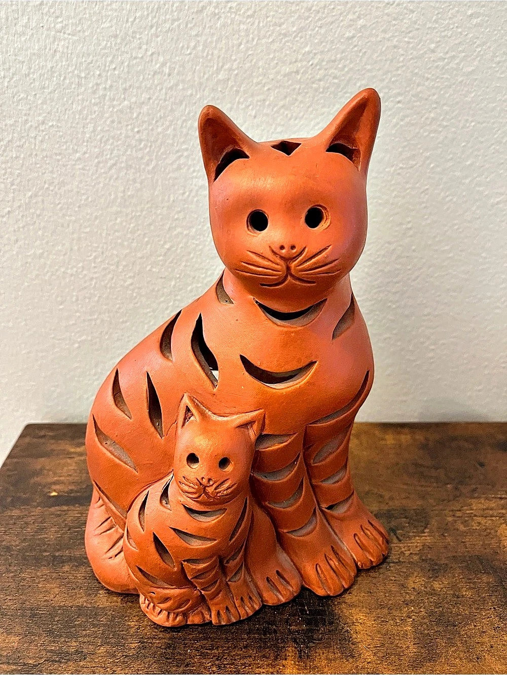 Ten Thousand Villages Feline Family Tea Light Orange Cat Decor